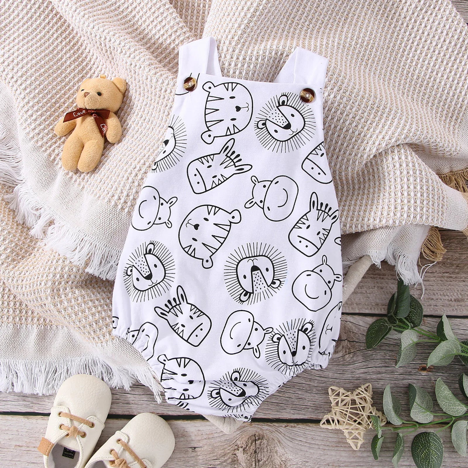 Baby Boys Animal Print Sleeveless Jumpsuit Casual Romper